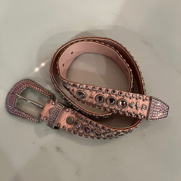 Gorgeous Vintage Kippys Pink Belt w/ Pink Swarovski Crystals, Leather, sz S / M